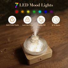 Load image into Gallery viewer, SOICARE Crystal Glass Essential Oil Diffuser, 200ml Glass Reservoir Diffuser for Essential Oils with Wood Base, Plastic-Free Aroma Diffuser for Home Office Yoga Pilates Gift (7 Color Changing Lights)